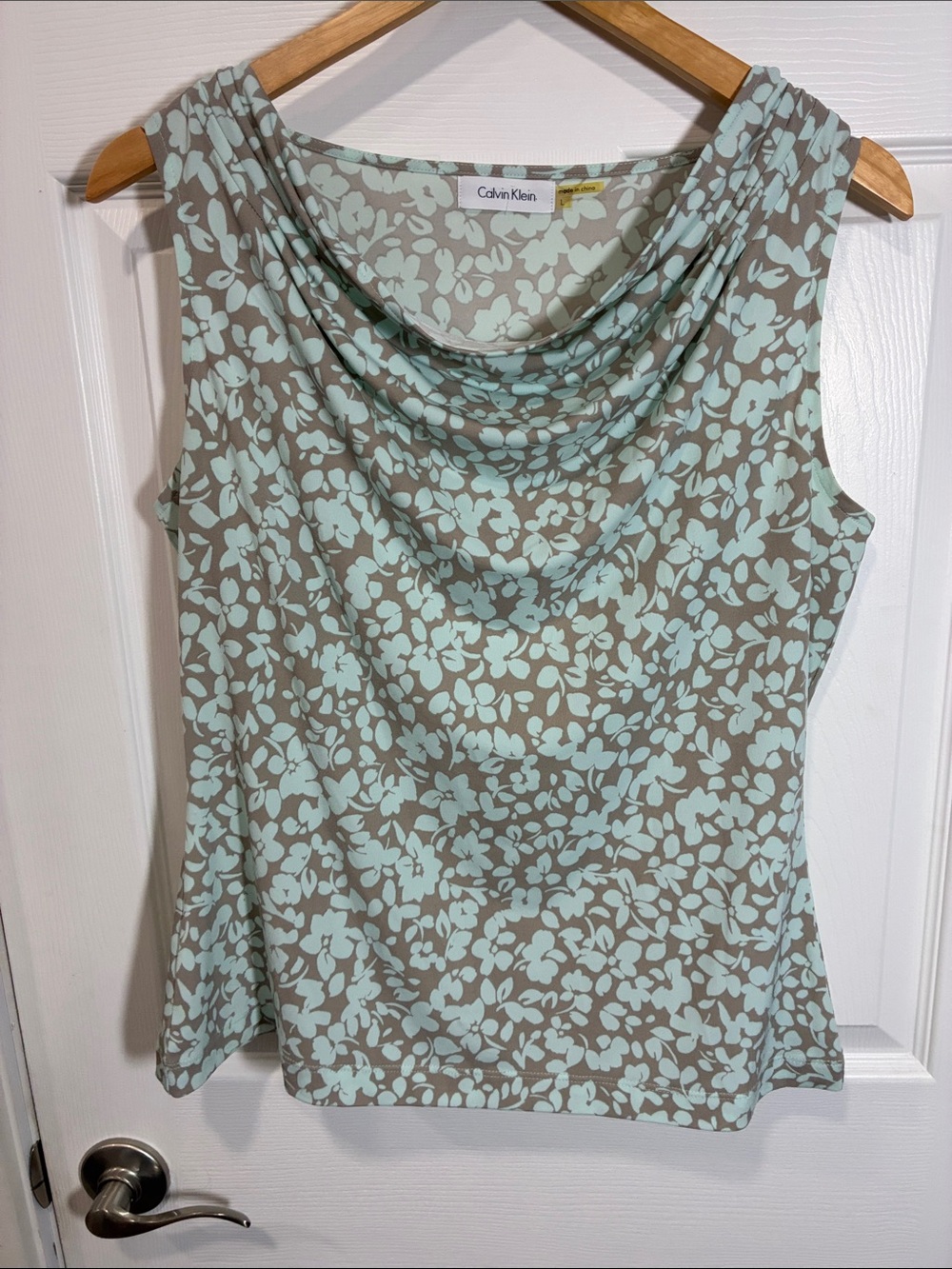 Calvin Klein Mint & Taupe Floral Cowl Neck Camisole